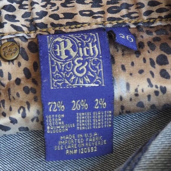 Rich & Skinny Medium Wash Boot Cut Leopard Print Inner Jeans Women's 26 - Picture 3 of 11